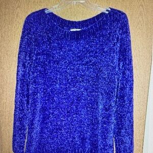 Liz Claiborne Royal Blue Chenille Crew Neck Sweater